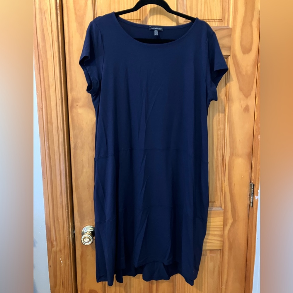 Eileen Fisher short sleeve dress in dark blue size XL